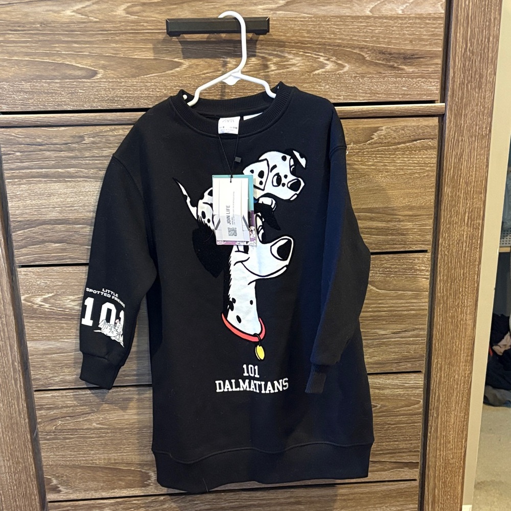 101 Dalmatians DISNEY Kids Black Sweatshirt Dress NWT